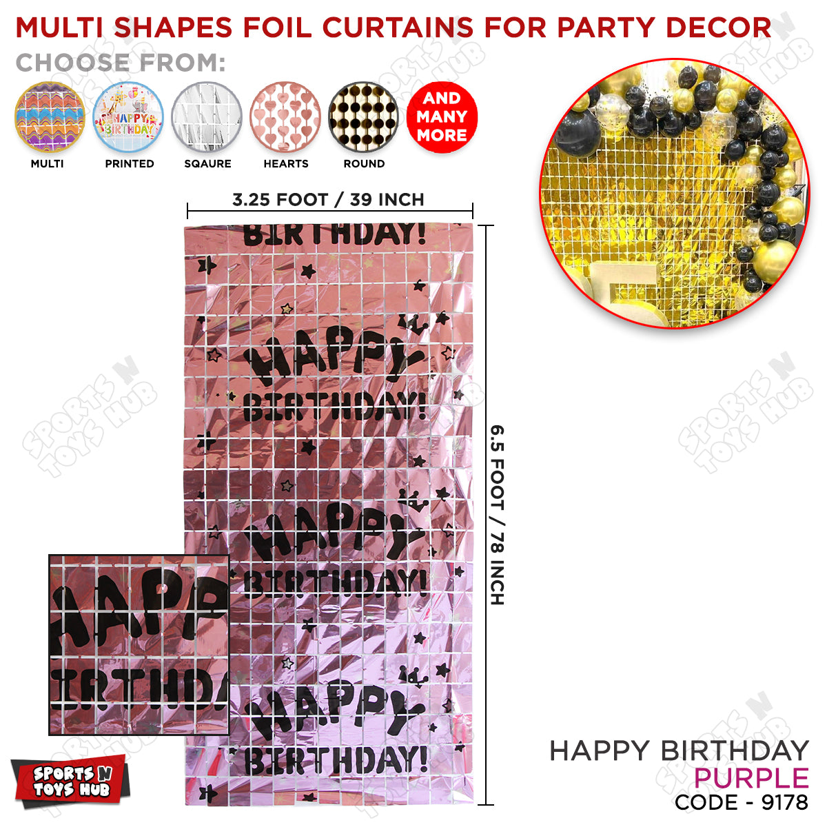 Happy Birthday Printed Metallic Foil Curtains