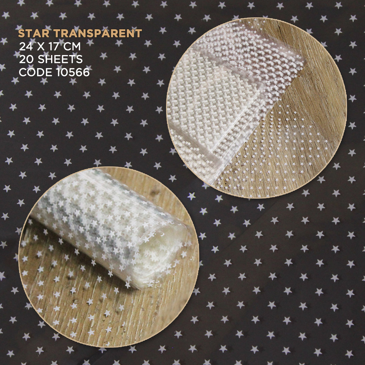 White Stars Printed Clear Transparent OPP Cellophane Sheets - Pack of 20