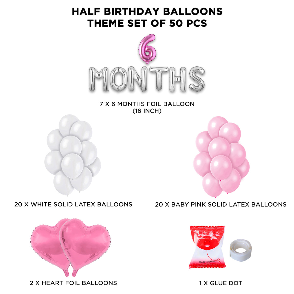 Half Birthday Foil Letter Theme Without Curtain - Pink
