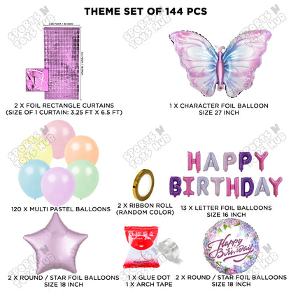 Butterfly Foil Balloon With Happy Birthday Foil Letter Arch Theme - Pack Of 144