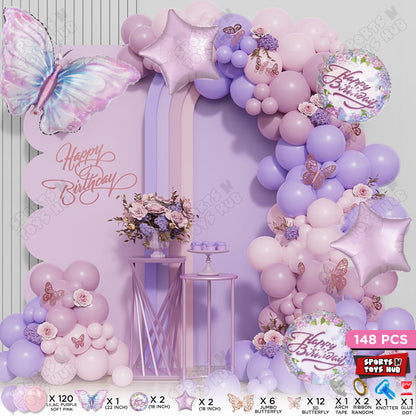 Pastel Purple & Pink Latex Balloons Arch Theme - Pack Of 148