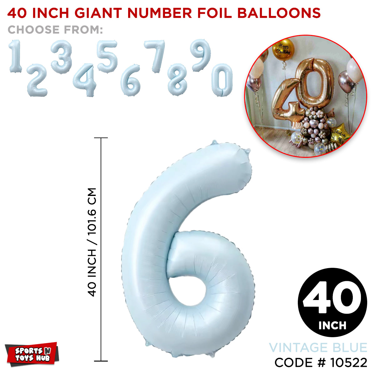40 Inch Vintage Blue Number Foil Balloon