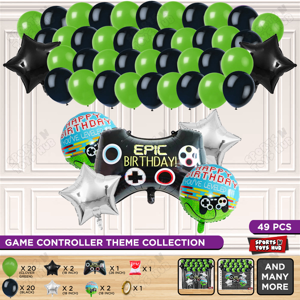 Game Controller Foil Balloon Garland Theme - Green & Black