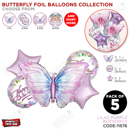 Butterfly Pack Of 5 Foil Balloon Set