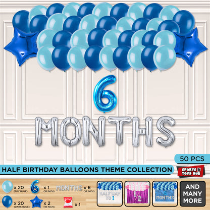 Half Birthday Foil Letter Theme Without Curtain - Blue