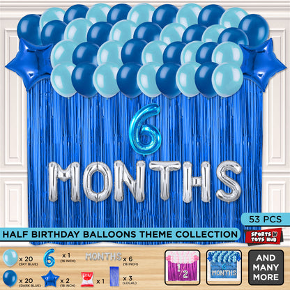 Half Birthday Foil Letter Theme With Curtain - Blue