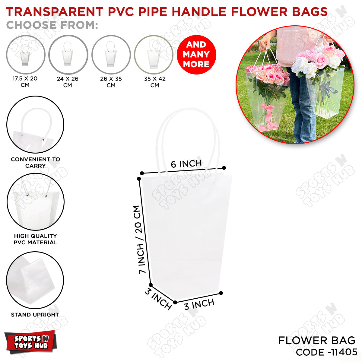 Transparent PVC Flower Bouquet Tote Bags with Long Pipe Handles – Pack of 1