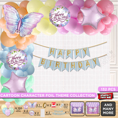 Butterfly Foil Balloon Set With Happy Birthday Card Banner Arch Theme - Pack Of 132