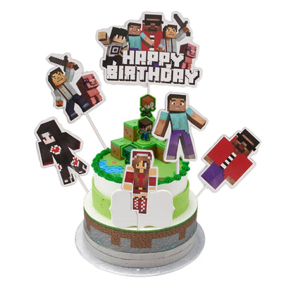 Minecraft Cartoon Game Characters Cake Topper - 6 Pcs