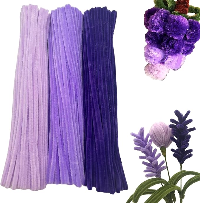 Fuzzy Pipe Cleaners Craft Stems 100 Pcs – 7-8mm Thick x 30cm Chenille Sticks for DIY Crafts, Kids Art Projects, School Activities, Handmade Flowers, Decorations & Creative Craft Supplies