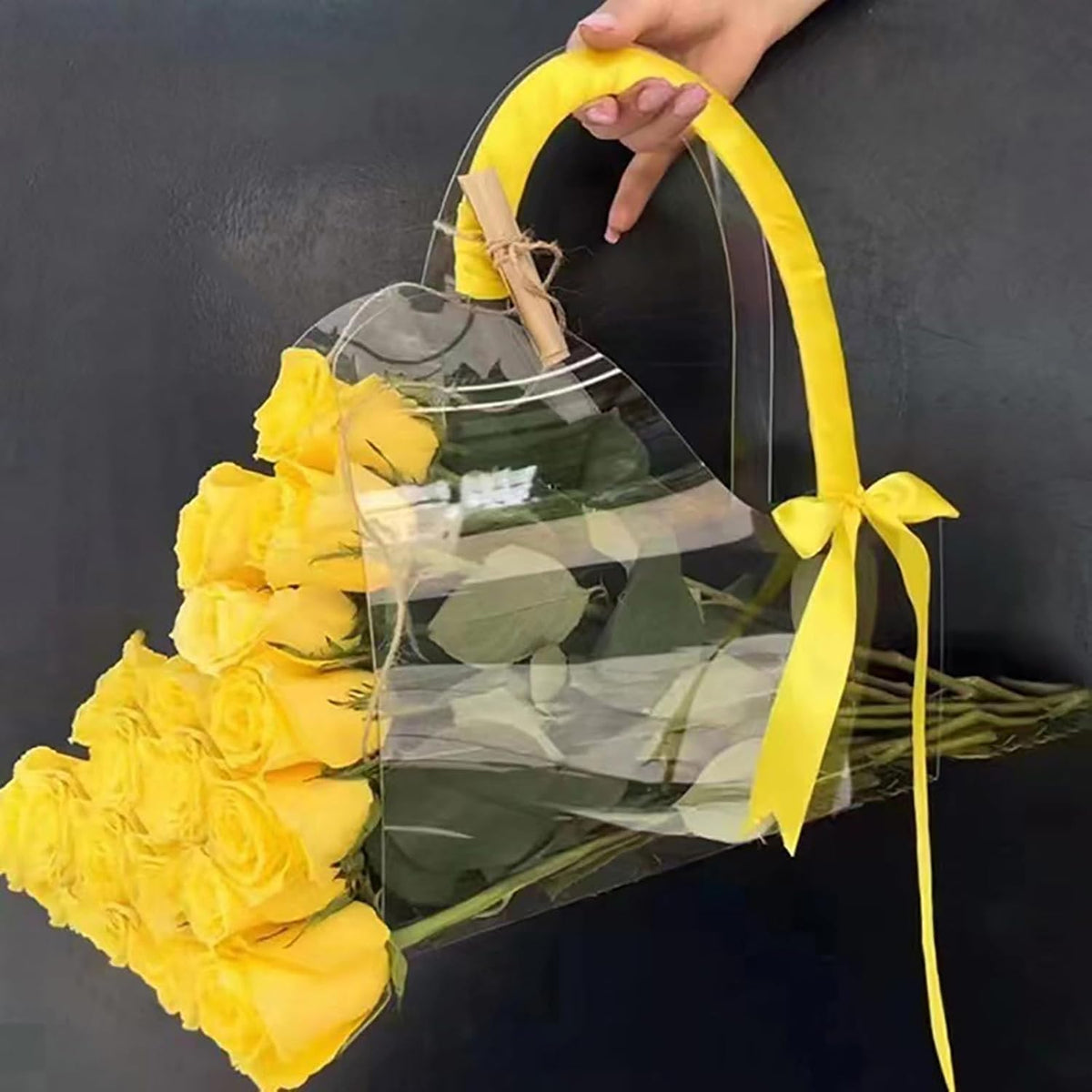 Transparent Crystal Clear PET Flower Gift Bag – S Shape, 37×30×12 CM | Clear Bouquet Gift Bag