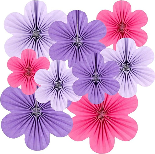 Purple & Pink Colot Flower Party Decorations Paper Fans
