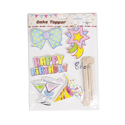 2 In 1 Foam Board Happy Birthday Cake Topper - 5 Pcs