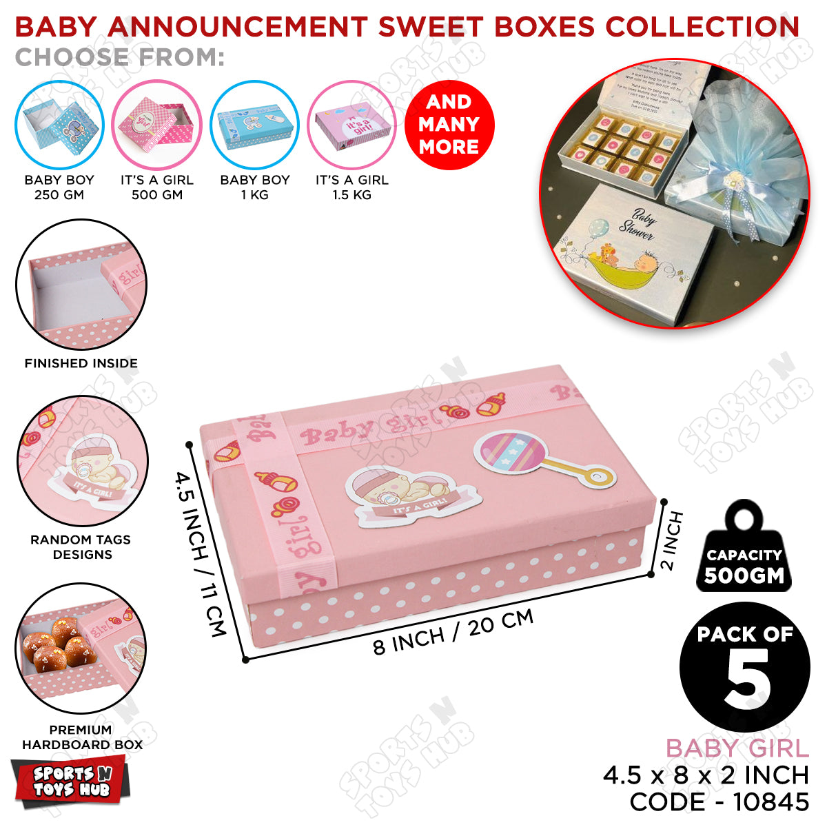 Baby Girl Sweet Boxes 500 Gram - Pack Of 5