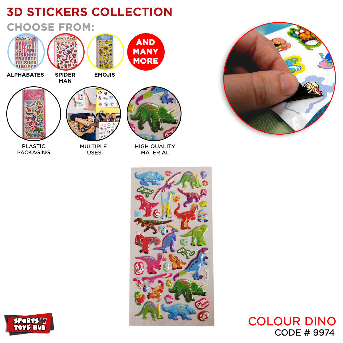 3D Cartoon Characters Dino Printed Stickers