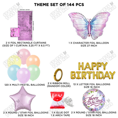Butterfly Foil Balloon With Happy Birthday Foil Letter Arch Theme - Pack Of 144