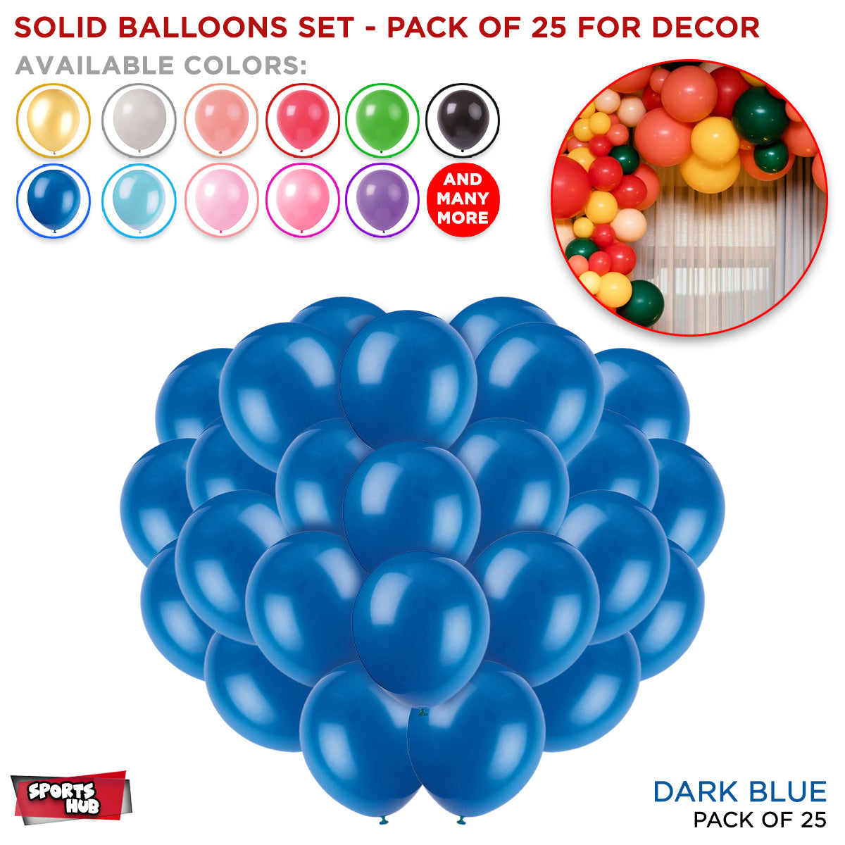1.5 Gram Solid Latex 10 Inch Round Balloons - 25 Pcs