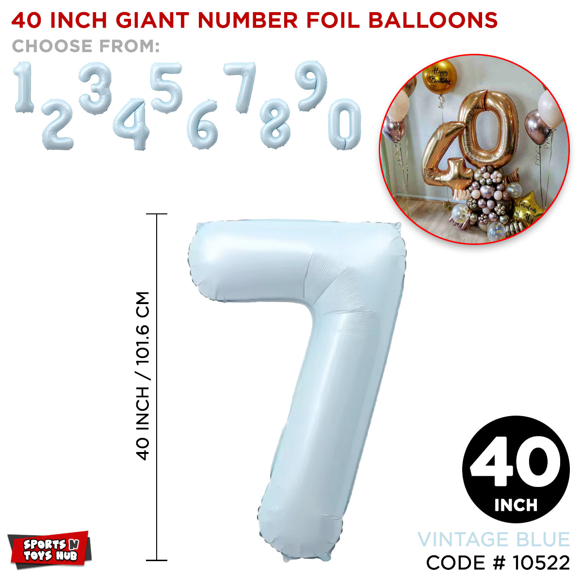 40 Inch Vintage Blue Number Foil Balloon