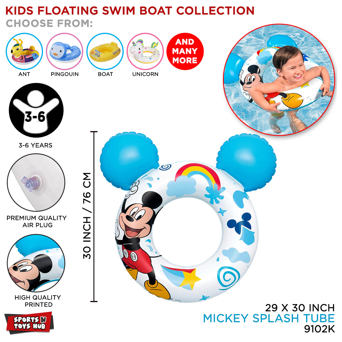 Bestway Cartoon Character Micky Mouse Family Shape Swimming Ring Tube