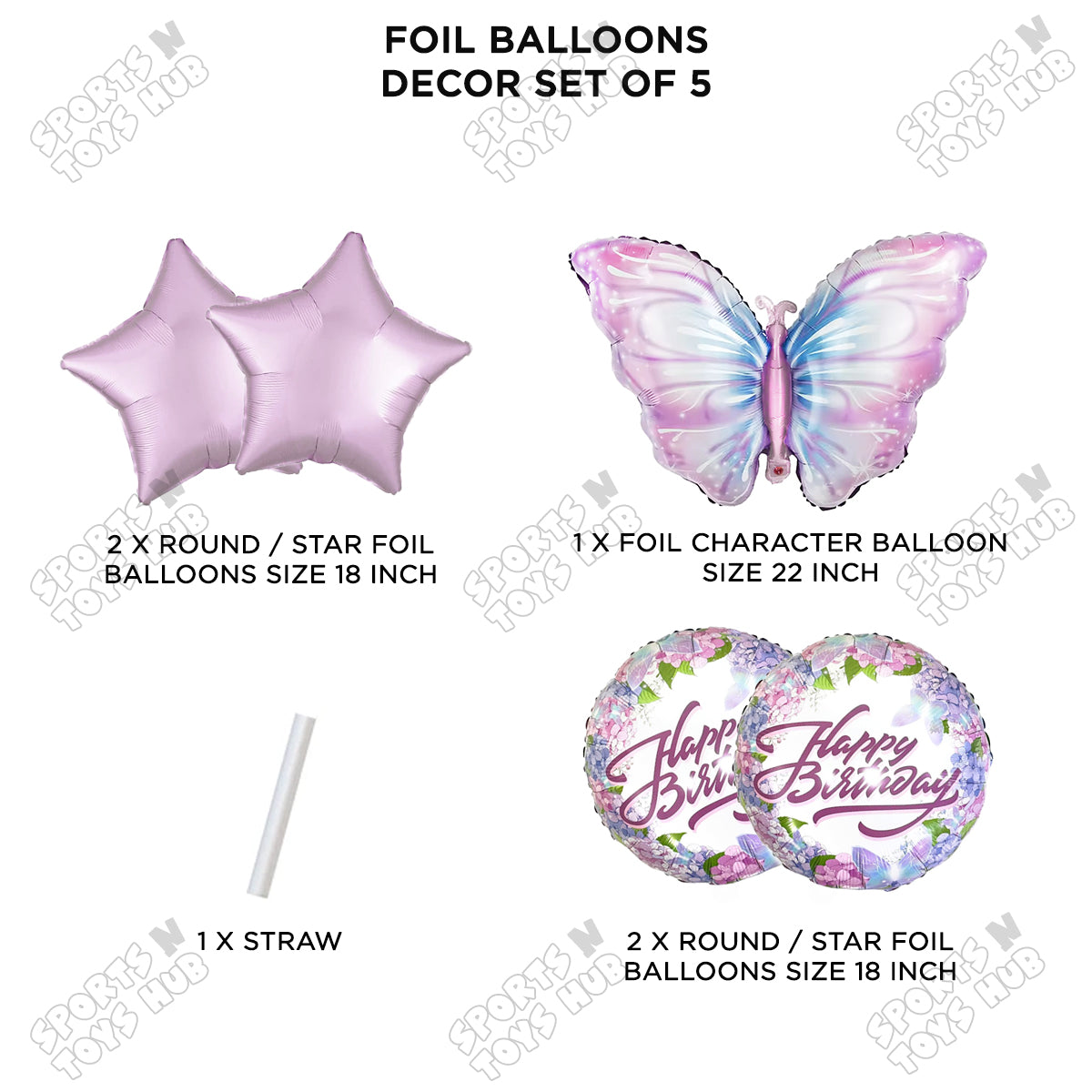 Butterfly Pack Of 5 Foil Balloon Set