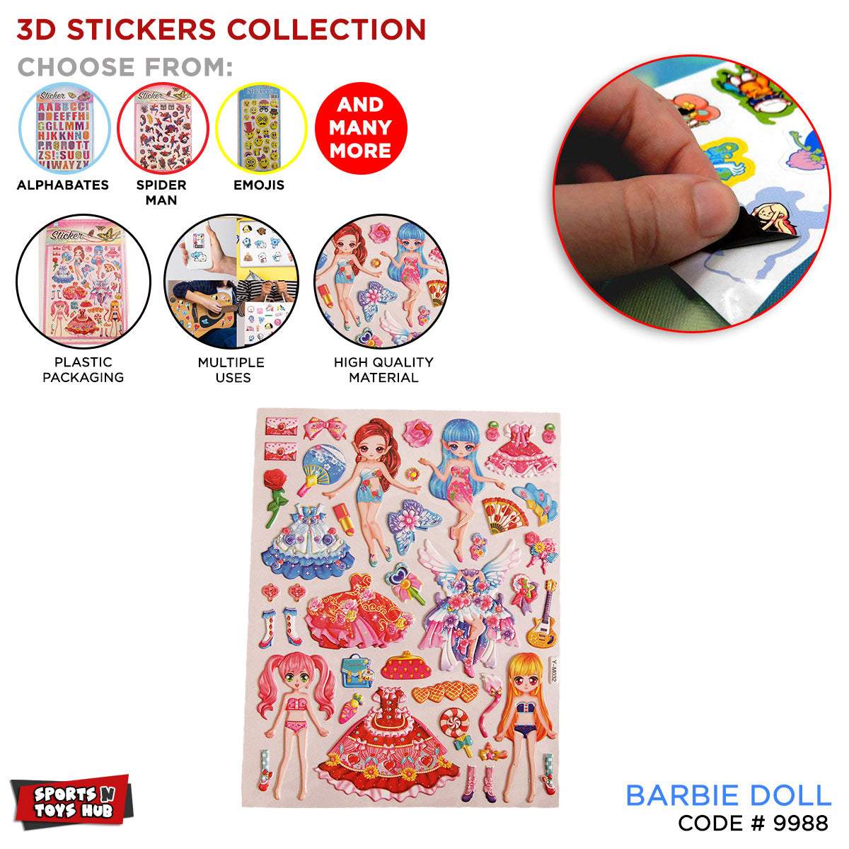 3D Cartoon Character Barbie Doll Stickers
