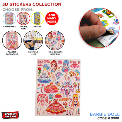 3D Cartoon Character Barbie Doll Stickers