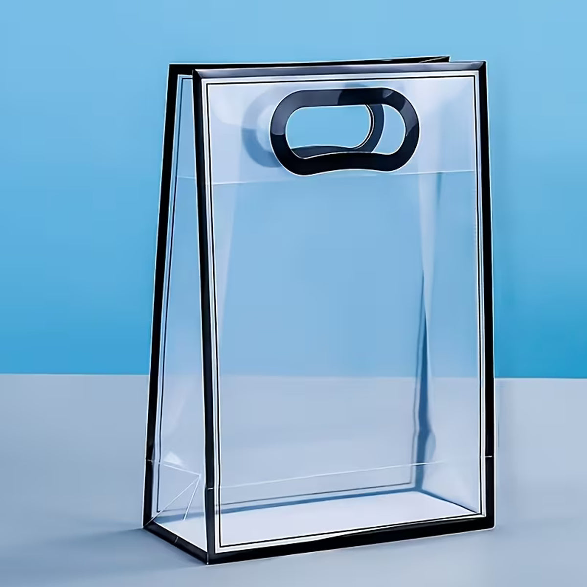 26 × 18 × 8 CM / 01 PP Frosted D-Cut Handle Gift Bags – Clear Translucent Shopping & Packaging Bags for Gifts, Retail, Boutique, Party Favors, Flower Bouquets & Gift Wrapping