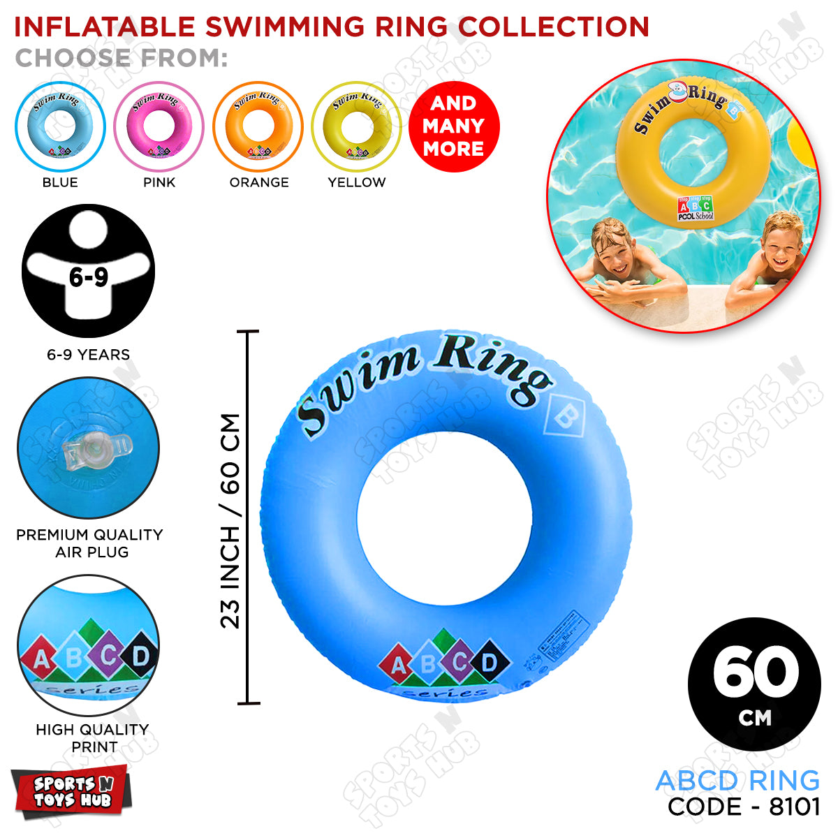 Inflatable ABCD 60 CM 6 to 9 Age Swimming Ring Tube