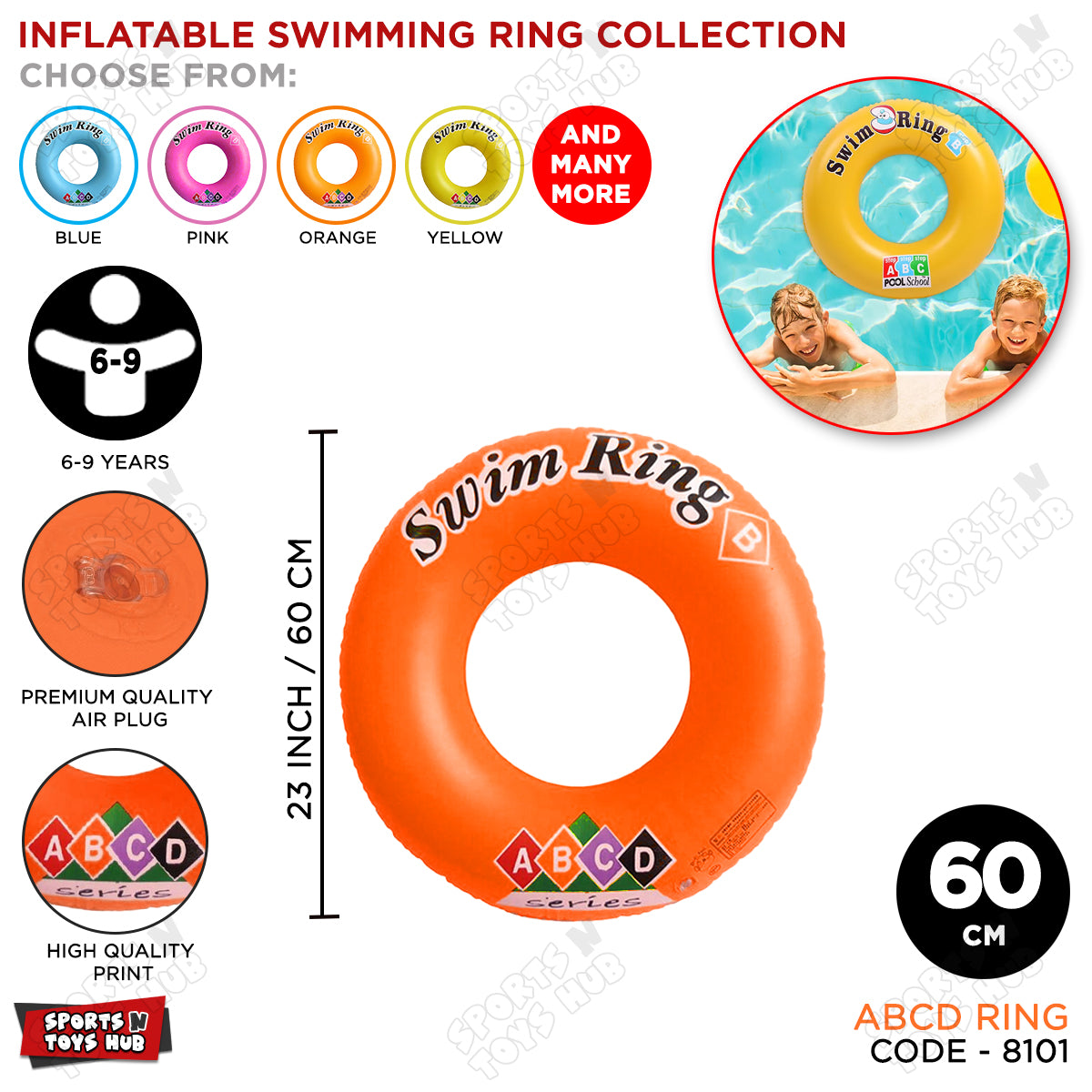 Inflatable ABCD 60 CM 6 to 9 Age Swimming Ring Tube