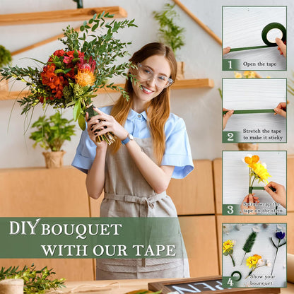 Floral Tape 1.2cm x 25 Yards – Premium Green Florist Stem Wrap Tape for Fresh Flowers, Bouquet Wrapping, Floral Arrangements, Wedding Bouquets & DIY Floral Crafts