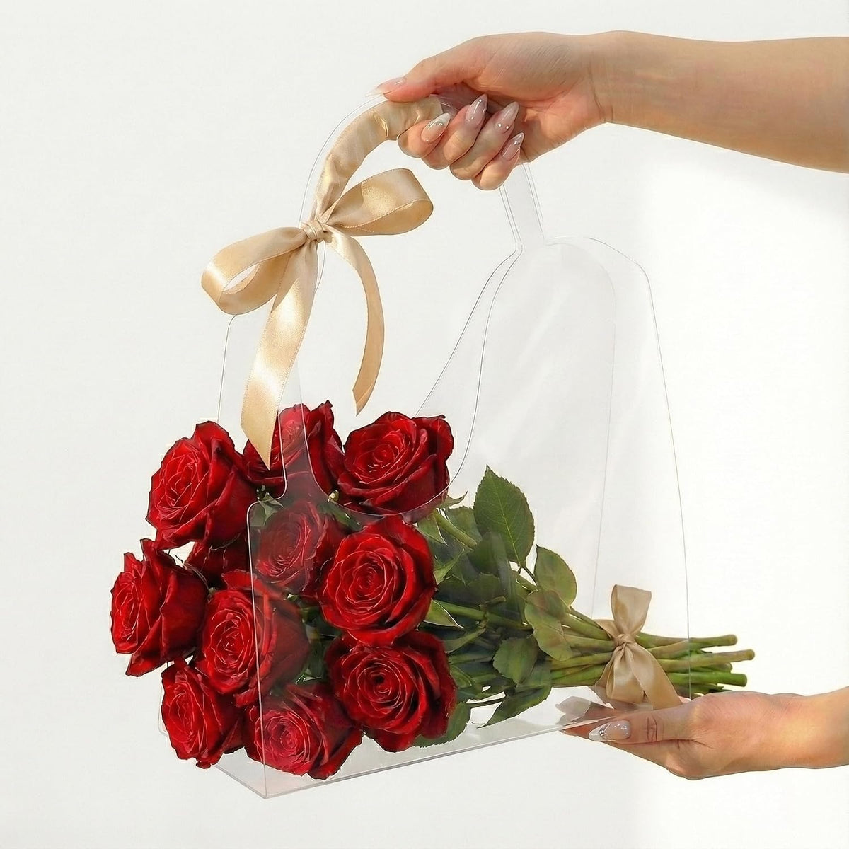 Transparent Crystal Clear PET Flower Gift Bag – S Shape, 37×30×12 CM | Clear Bouquet Gift Bag
