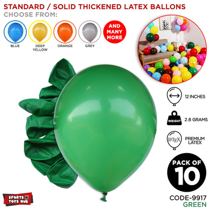 12 Inch 2.8 Gram Solid Latex Round Balloons - 10 Pcs