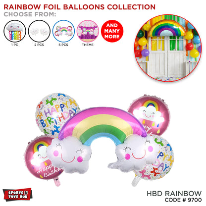 HBD Rainbow Pack Of 5 Foil Balloon Set