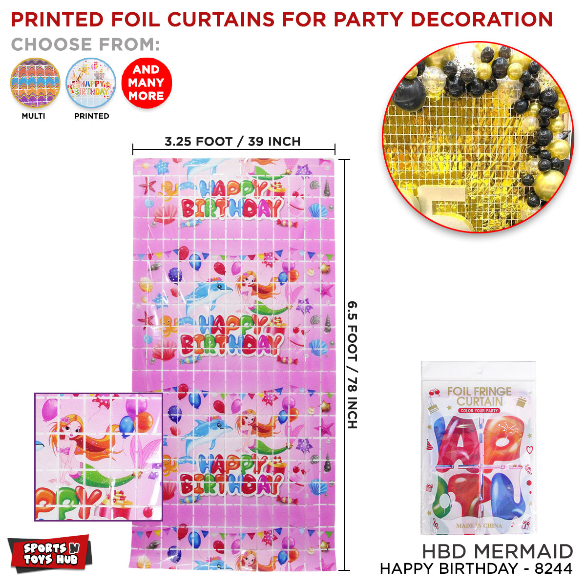 Happy Birthday Printed Metallic Foil Curtains