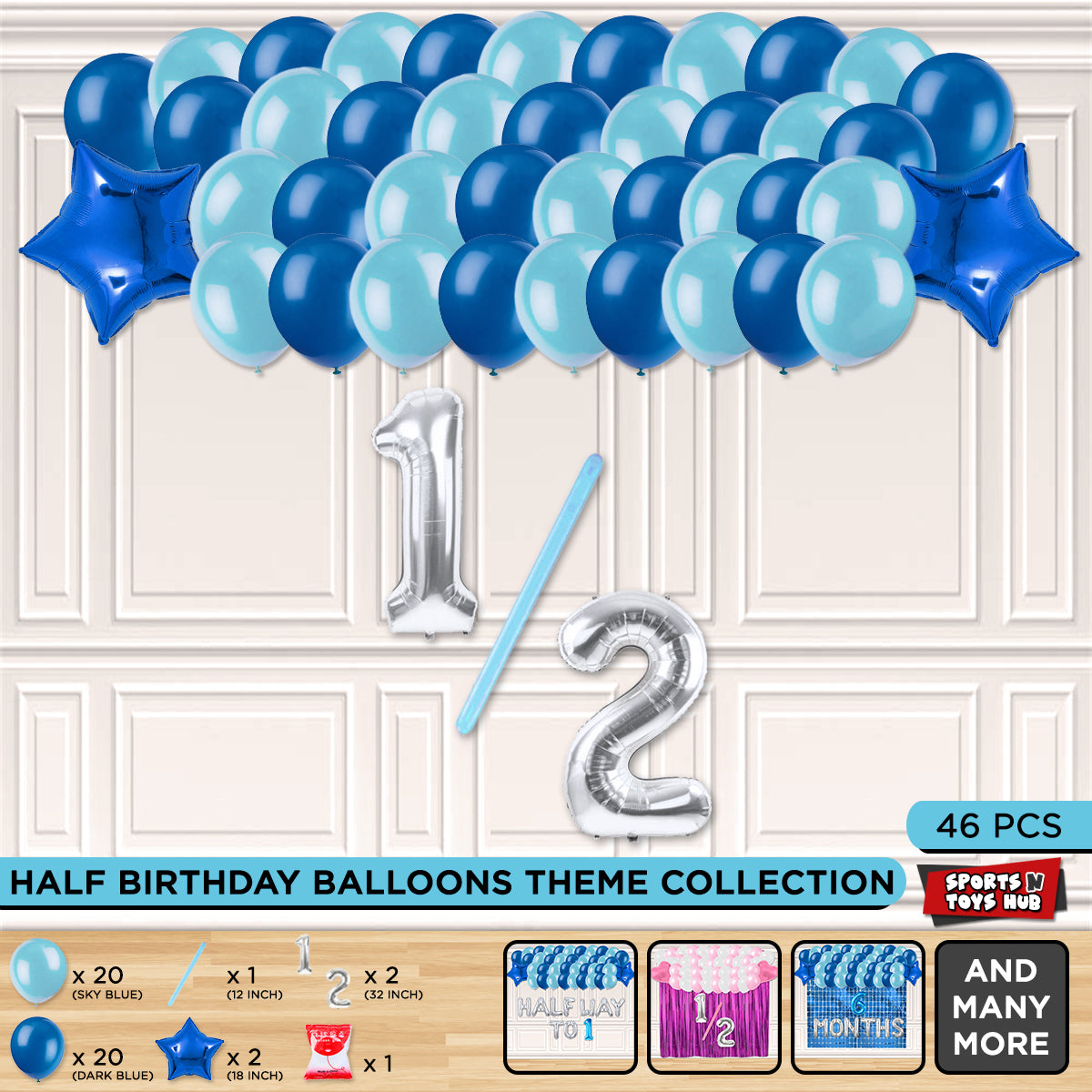 Half Birthday Foil Letter Theme Without Curtain - Blue