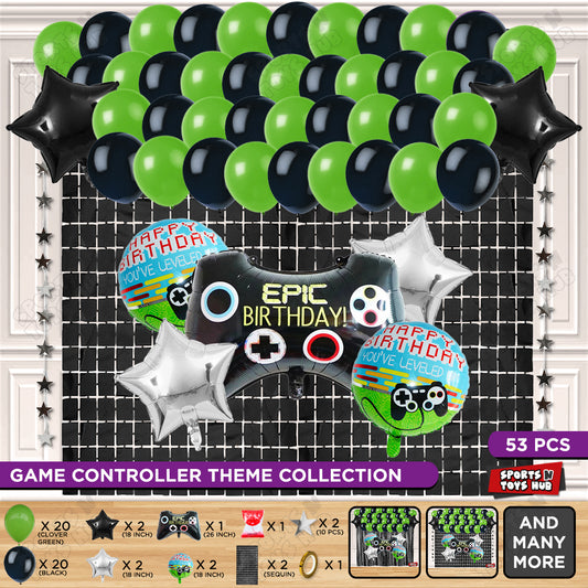 Game Controller Foil Balloon Rectangle Curtain Theme - Green & Black