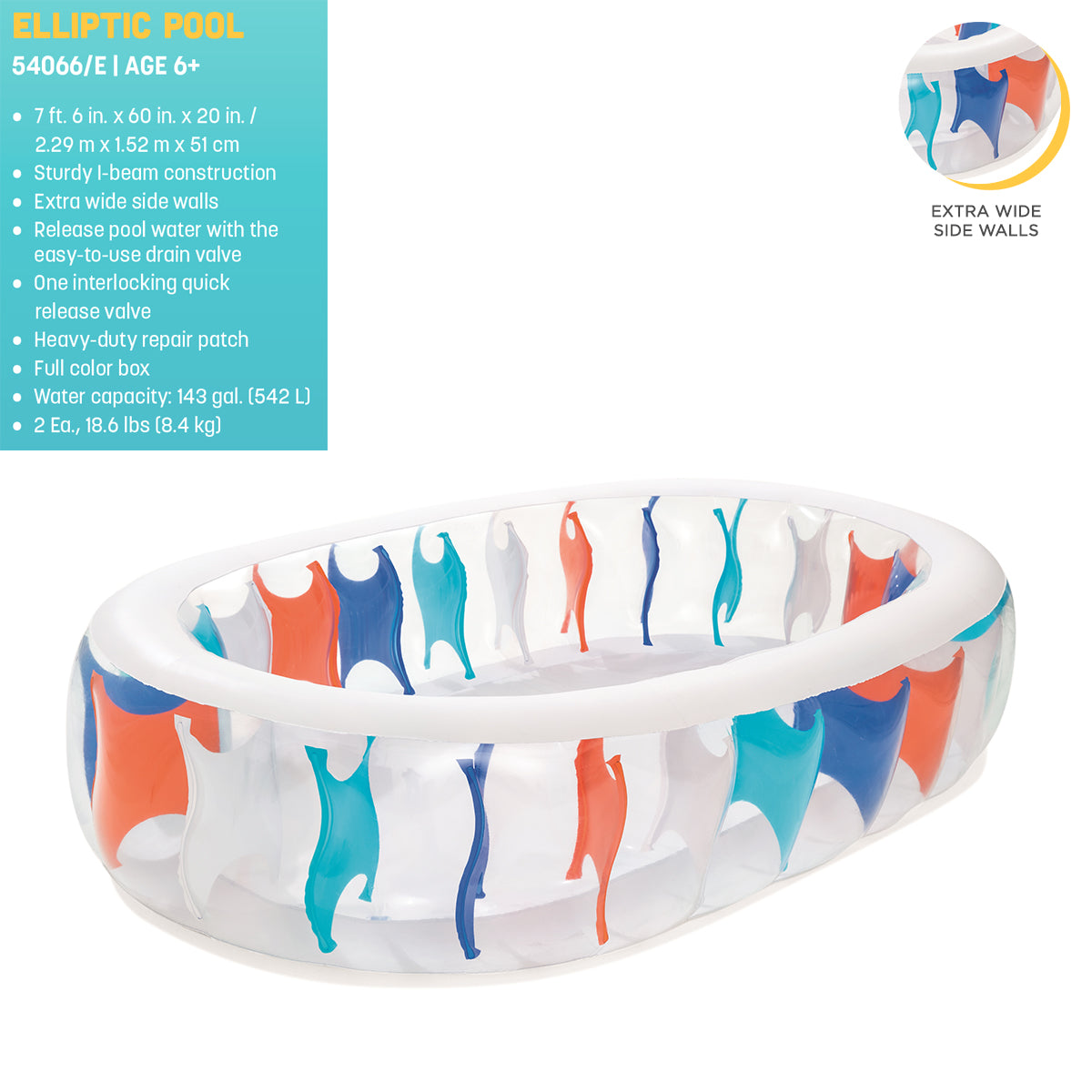 Bestway 7.5 x 5 FT Inflatable Oval Rectangle Pool - 54066