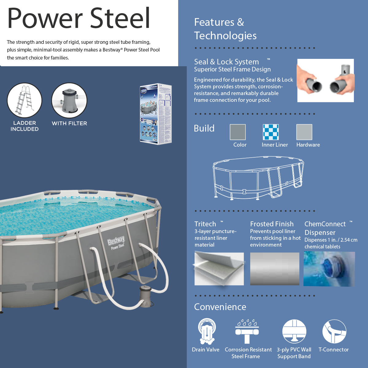 Bestway Power Steel Framed Oval Above Ground 14 Ft Big Length, 8.2 Foot Width Pool - 56620