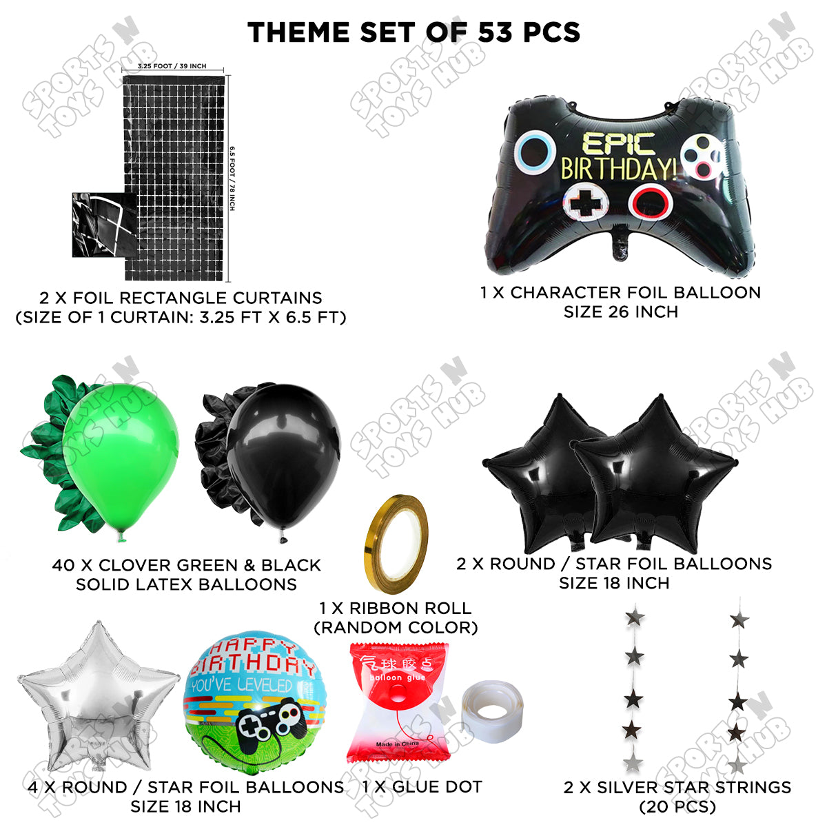 Game Controller Foil Balloon Rectangle Curtain Theme - Green & Black