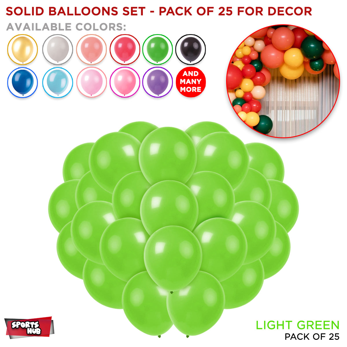 1.5 Gram Solid Latex 10 Inch Round Balloons - 25 Pcs