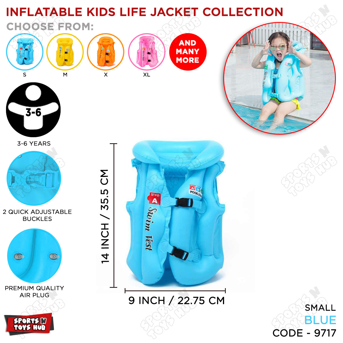 Inflatable Life Jacket for Toddlers - Small Size / 3 to 6 Years