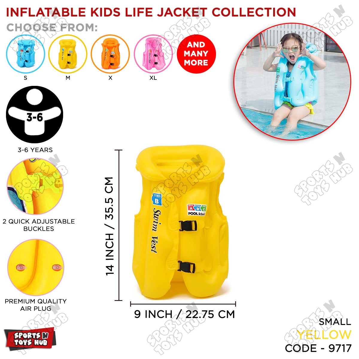 Inflatable Life Jacket for Toddlers - Small Size / 3 to 6 Years