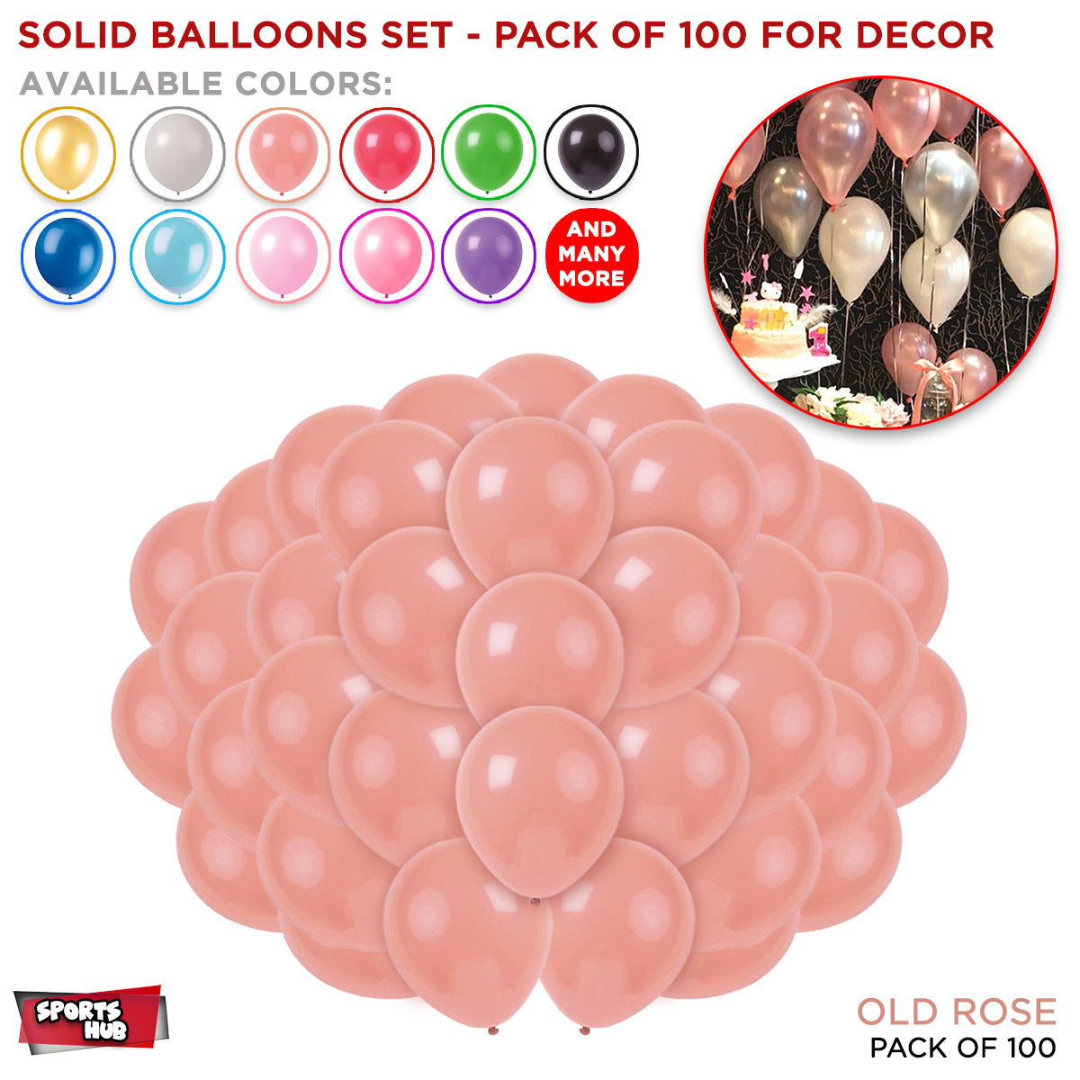 1.5 Gram Solid Latex 10 Inch Round Balloons - 100 Pcs