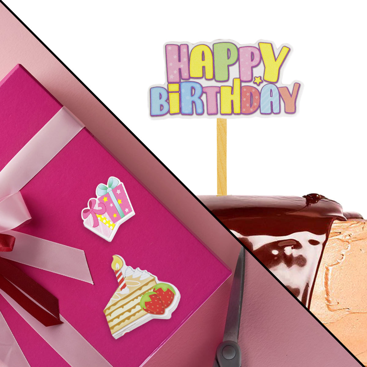 2 In 1 Foam Board Happy Birthday Cake Topper - 5 Pcs