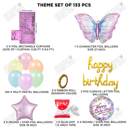 Butterfly Foil Balloon Set With Happy Birthday Cursive Letter Arch Theme - Pack Of 133