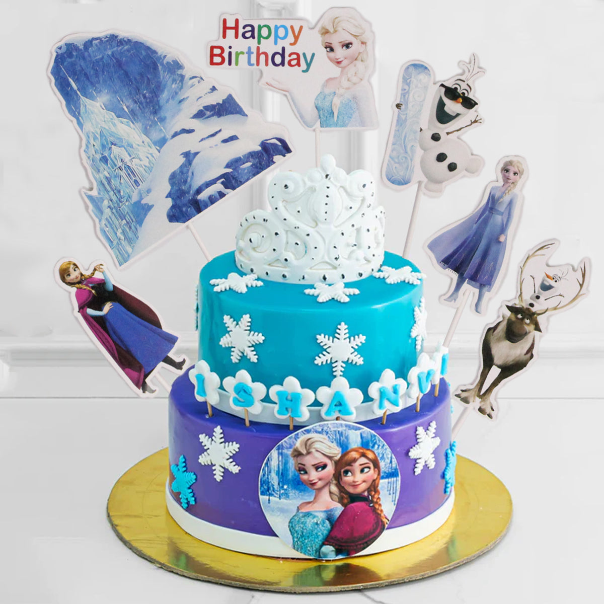 Cartoon Characters HBD Frozen Princess Cake Topper - 6 Pcs