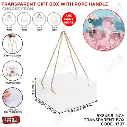 8x8x3.5 Inch Transparent PVC Plastic Sheet Box With Rope Handle - 1 Pc