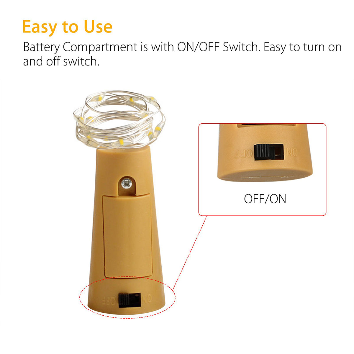 Warm White Cork Light - LR44 CELL - 7 FT