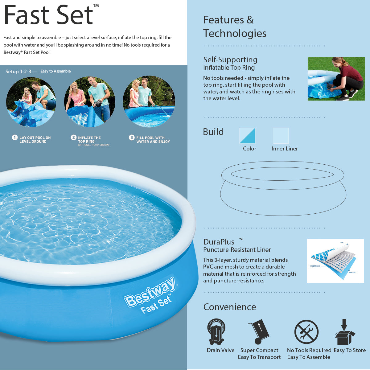 6 Ft Bestway Inflatable Fast Set Swimming Pool For Kids - 57392