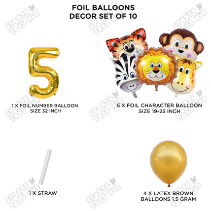 Jungle Safari Animal Character Pack Of 10 Foil Balloon Set